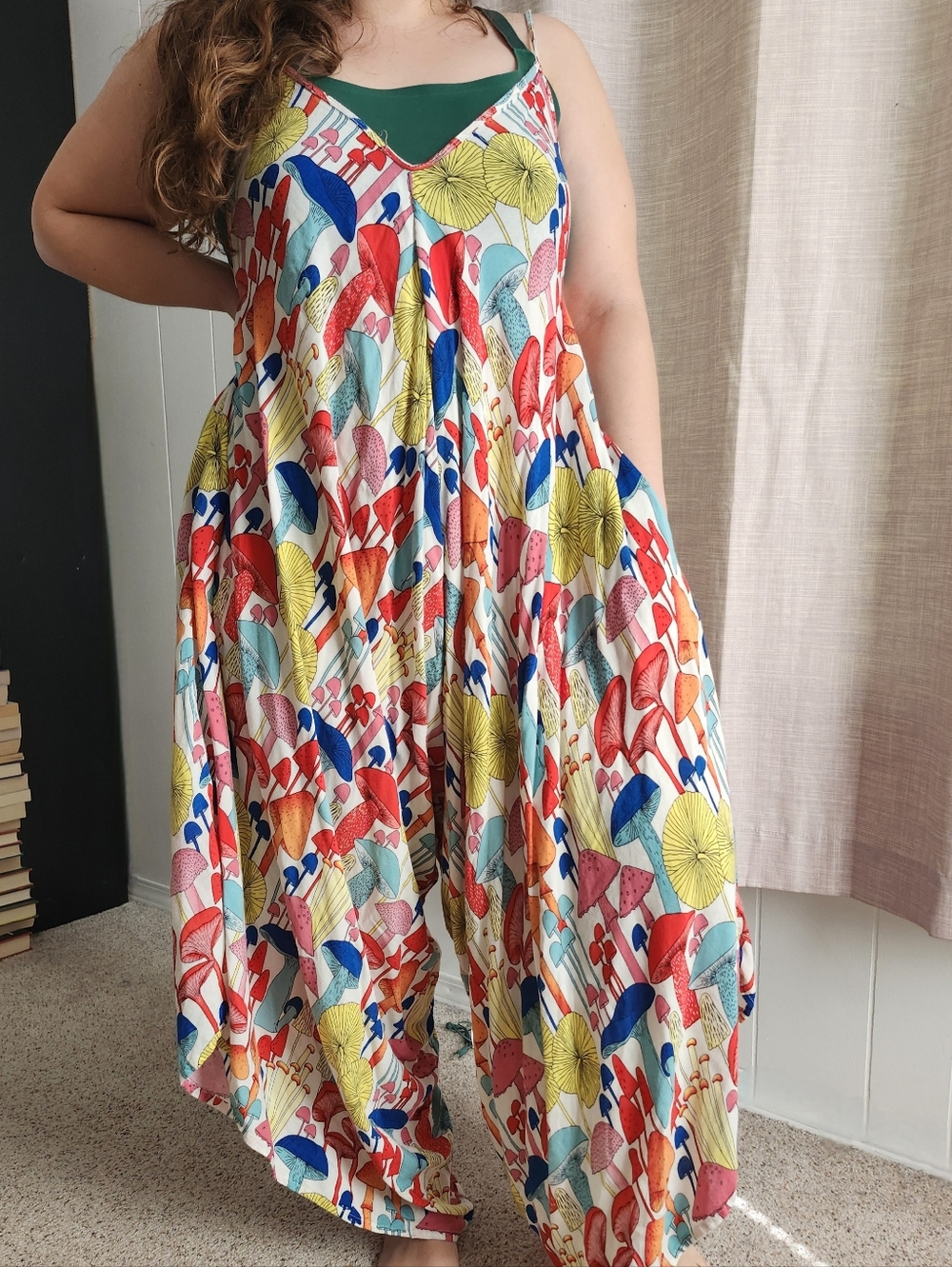 Colorful Mushroom-Print Wide-Leg Jumpsuit